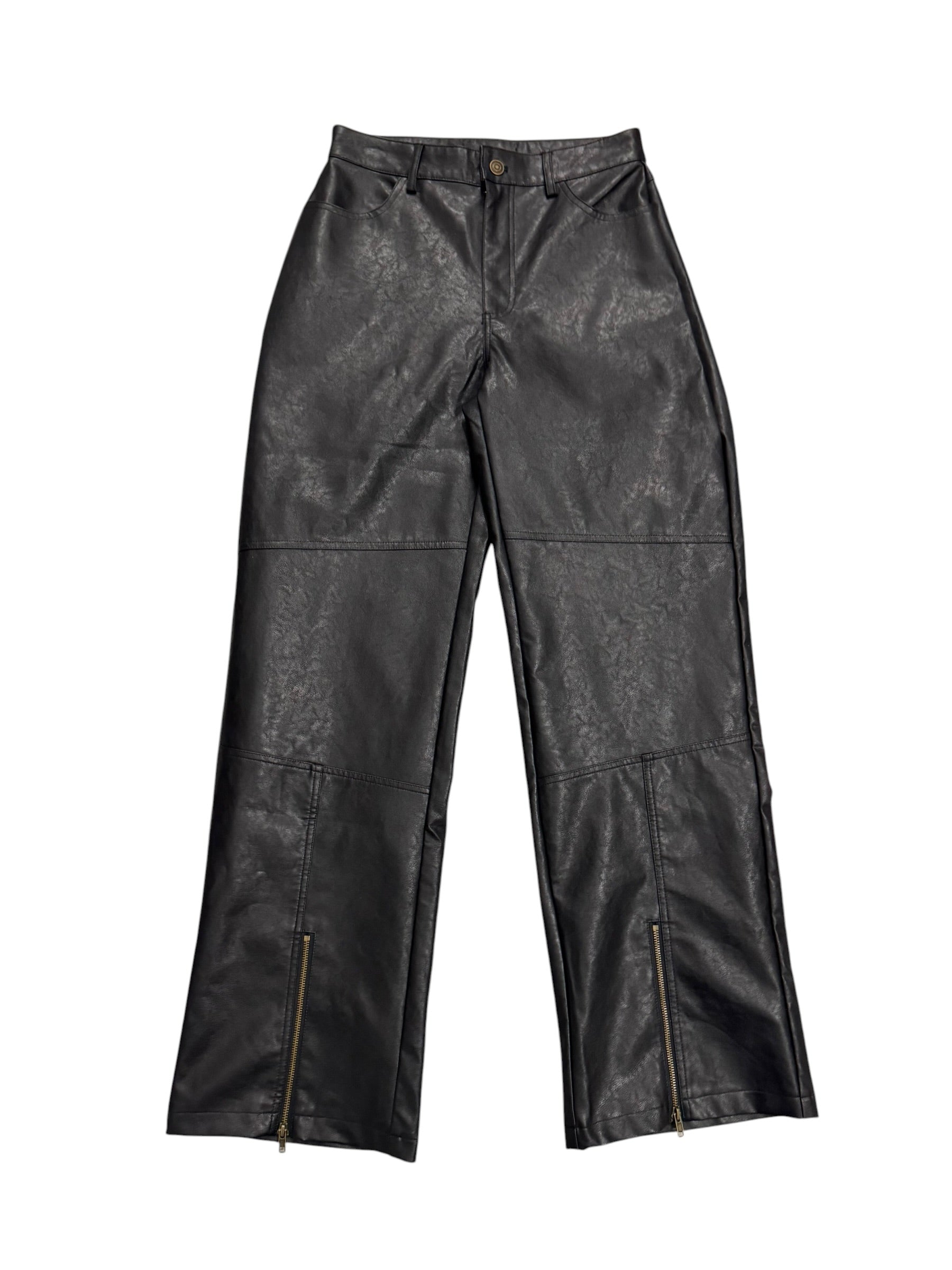 Black Coated Leather Pants