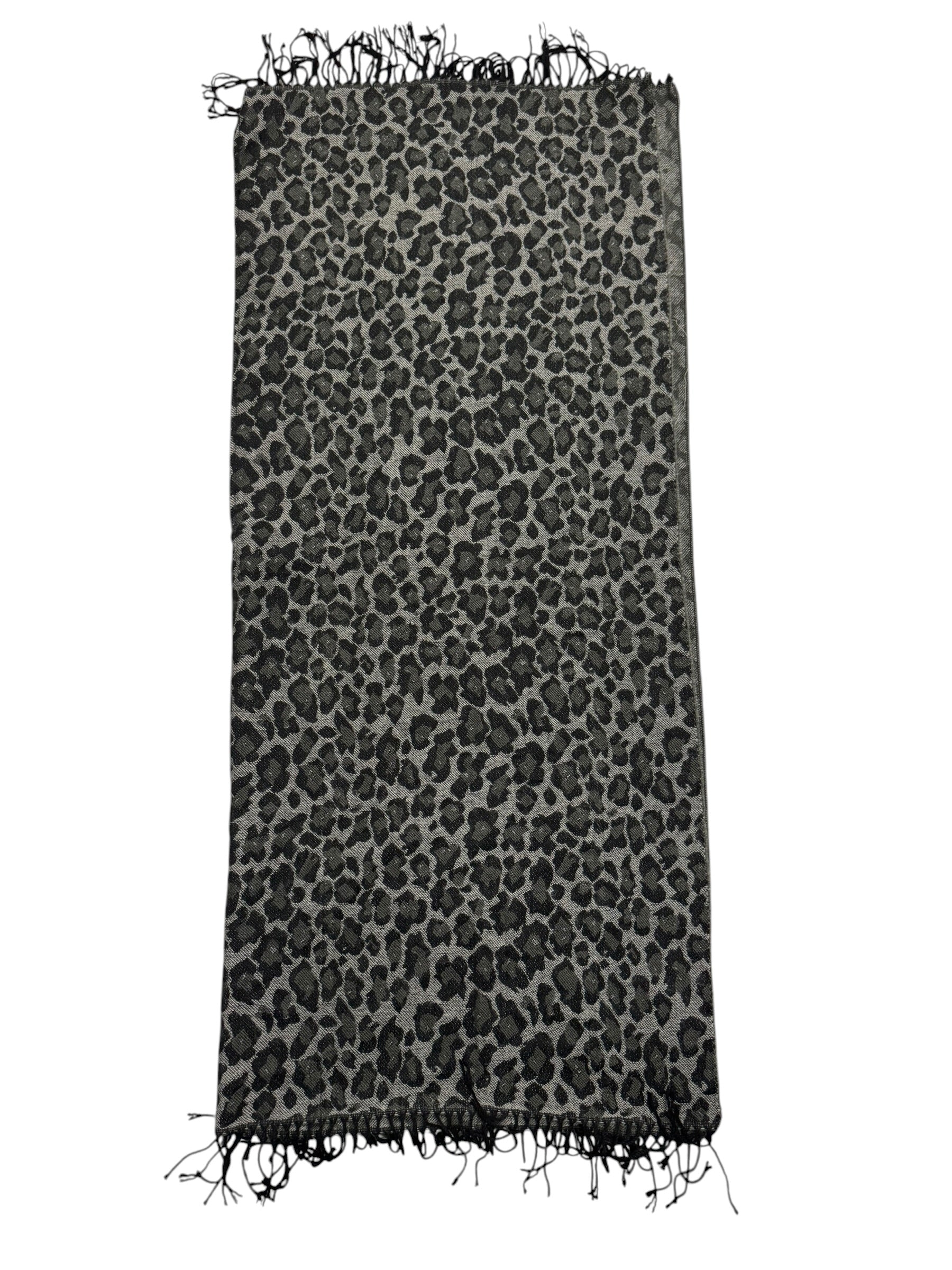 Black Grey Cheetah scarf fringe
