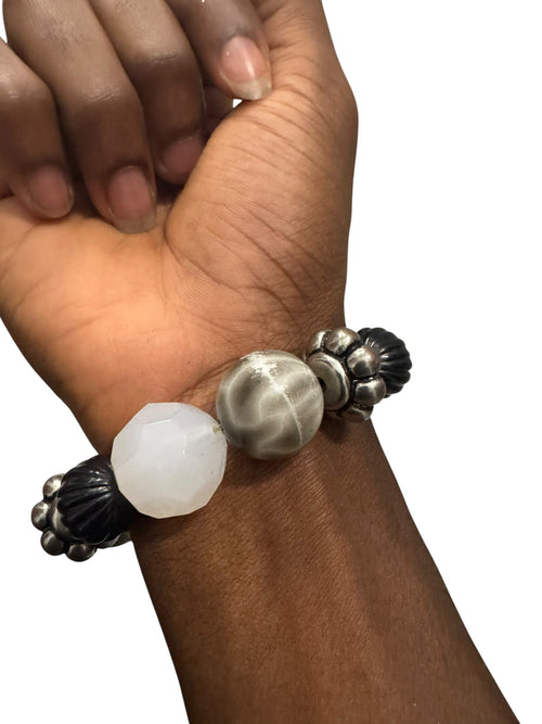 Black white & silver giant stone bracelet