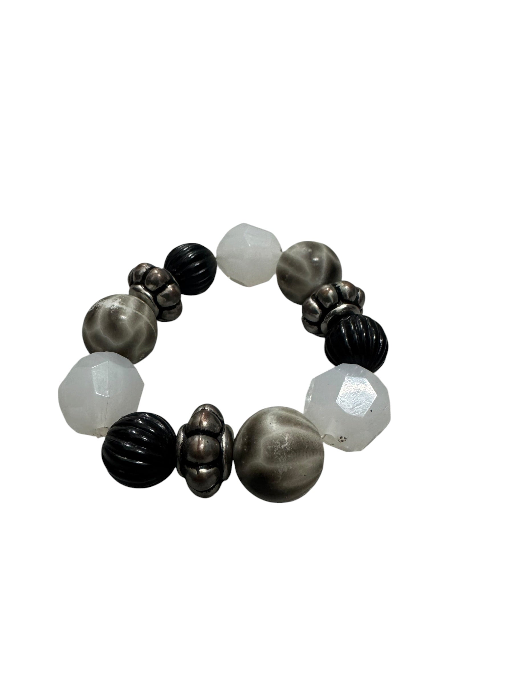 Black white & silver giant stone bracelet