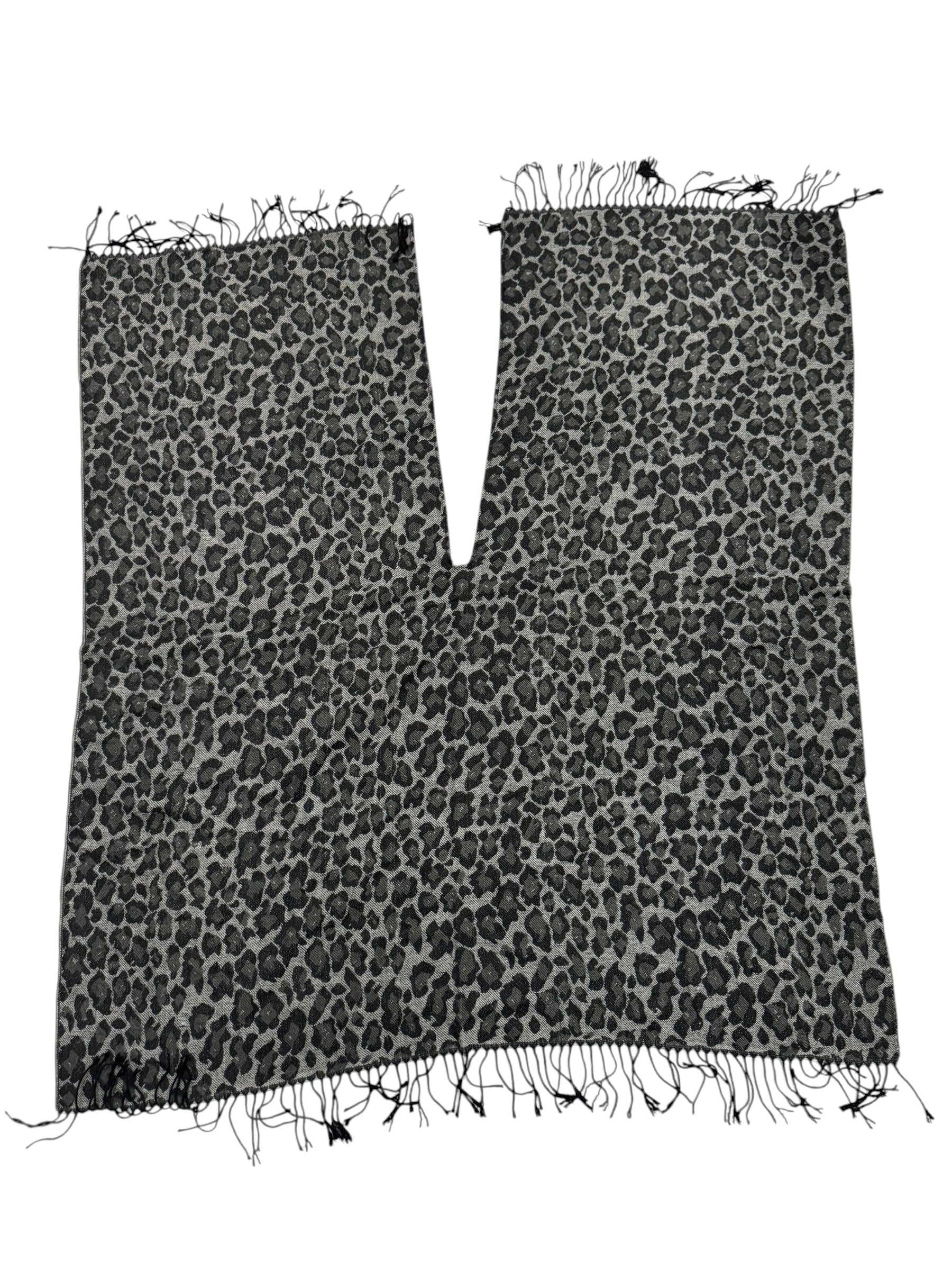 Black Grey Cheetah scarf fringe