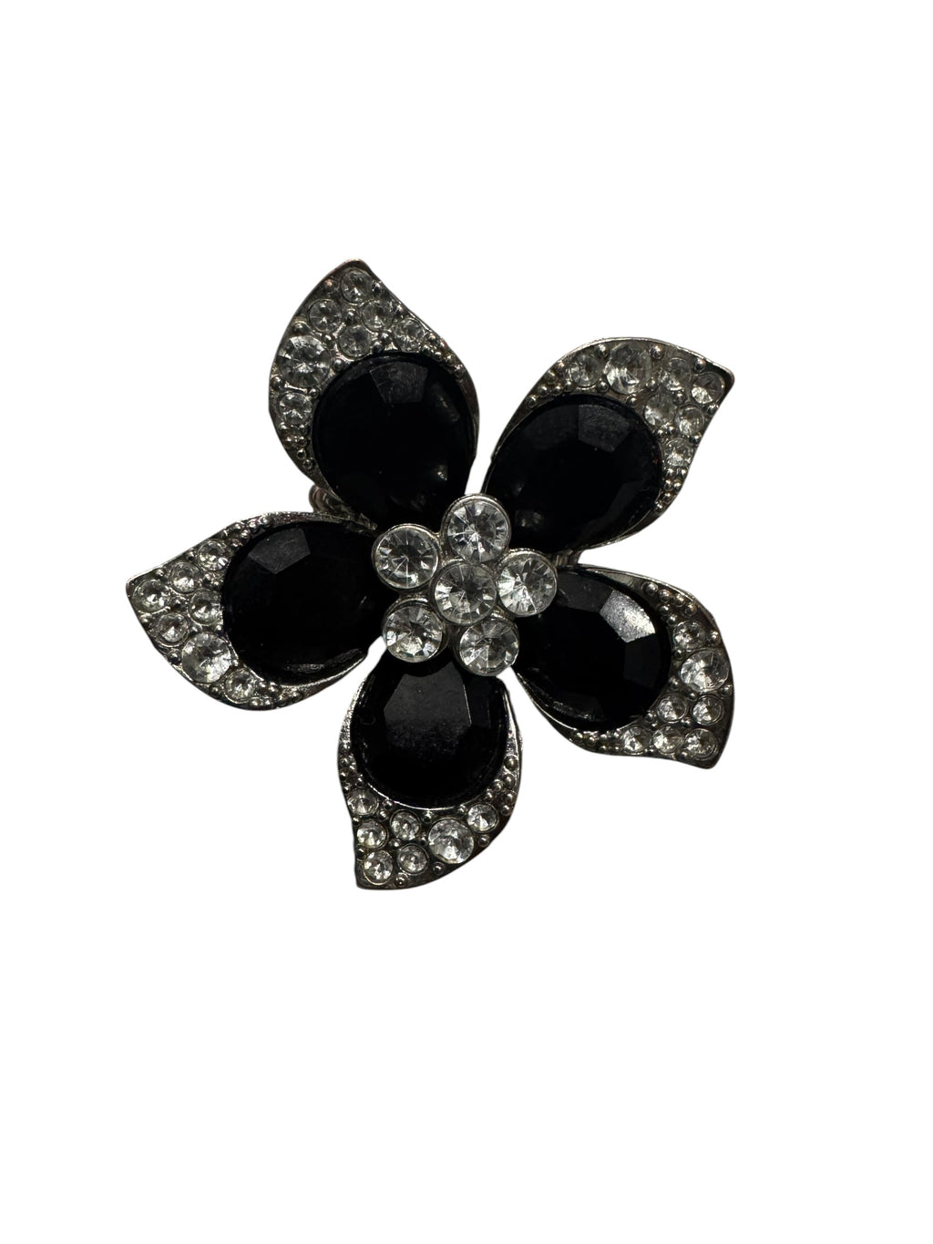 Black silver flower ring