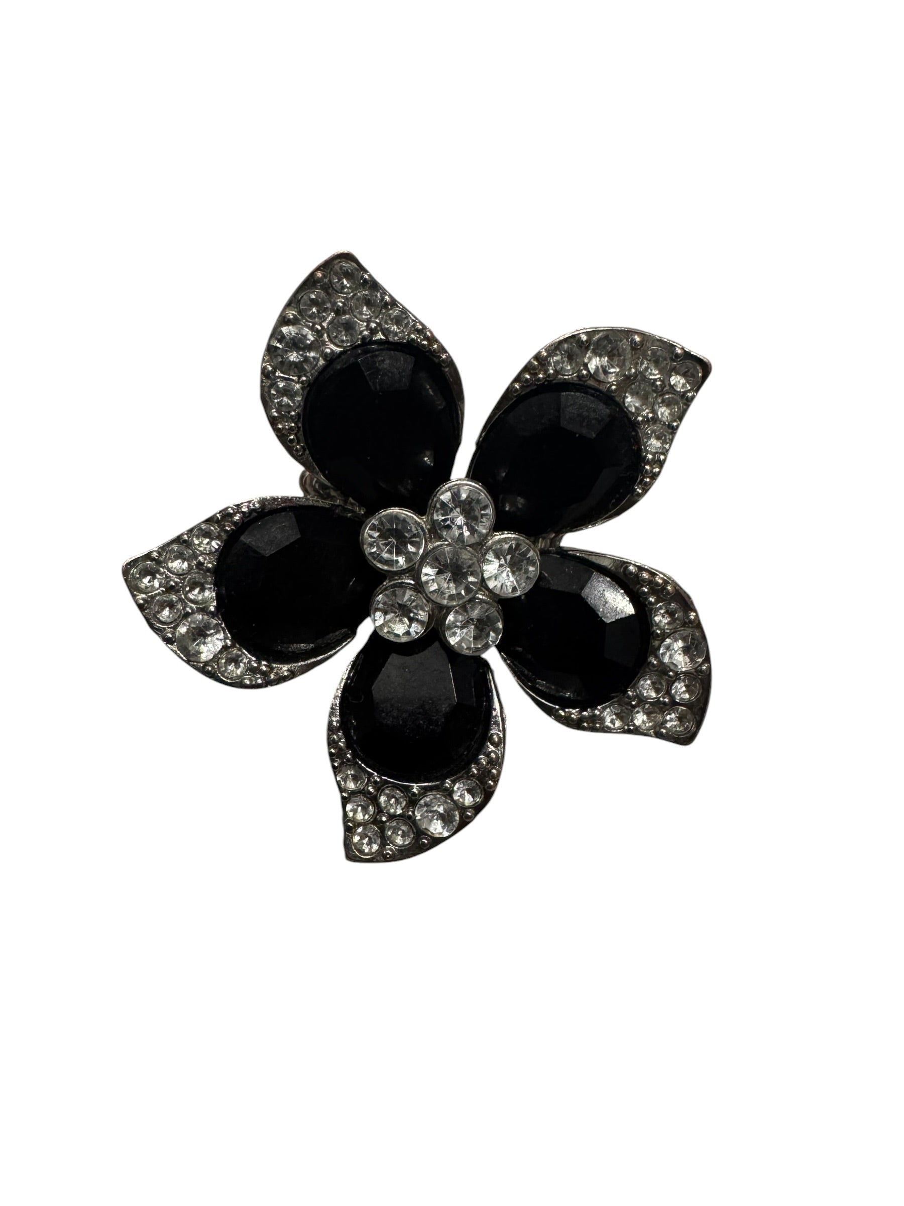 Black silver flower ring