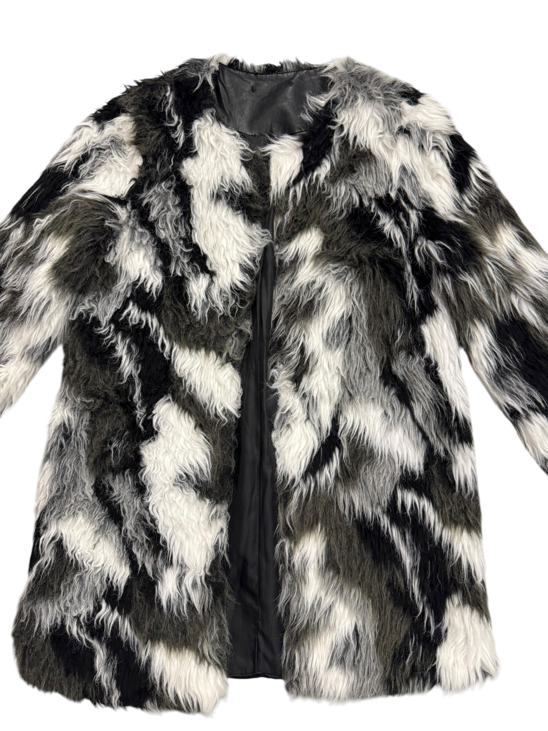 White, black, green fur coat