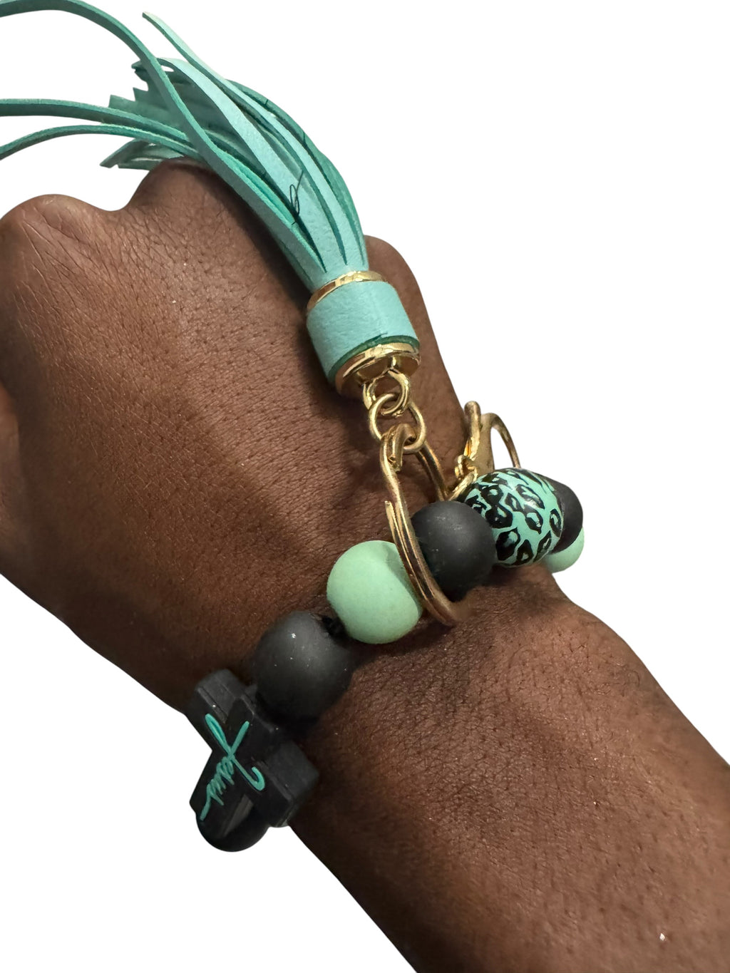 Mint cross bracelet keychain