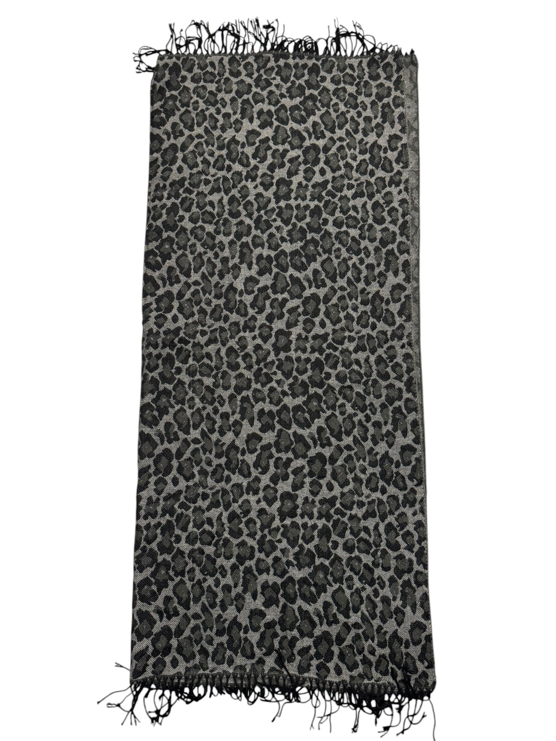 Black Grey Cheetah scarf fringe