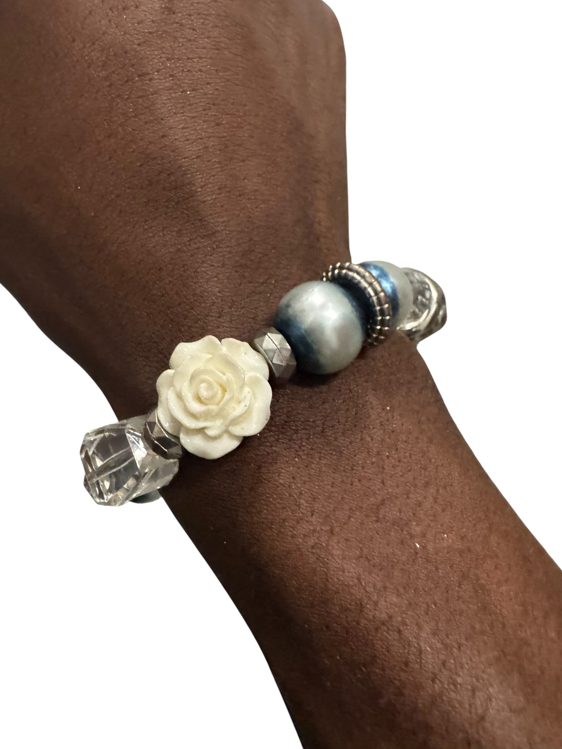 Blue white silver rose bracelet
