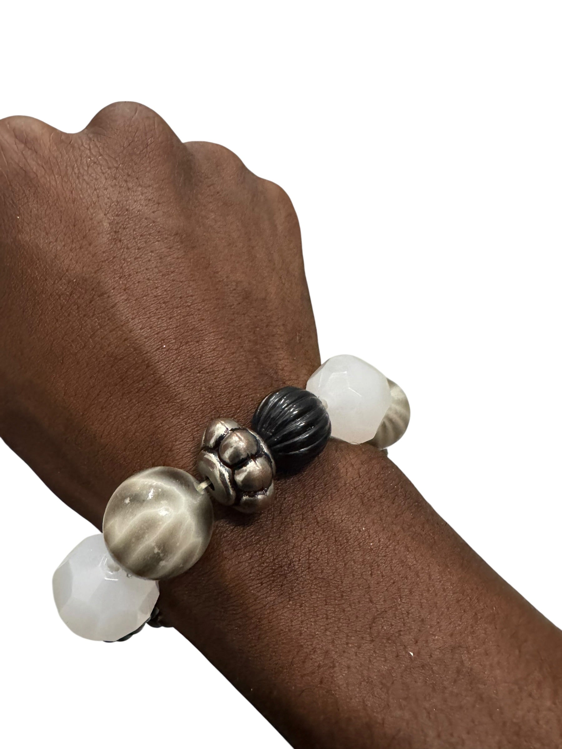 Black white & silver giant stone bracelet