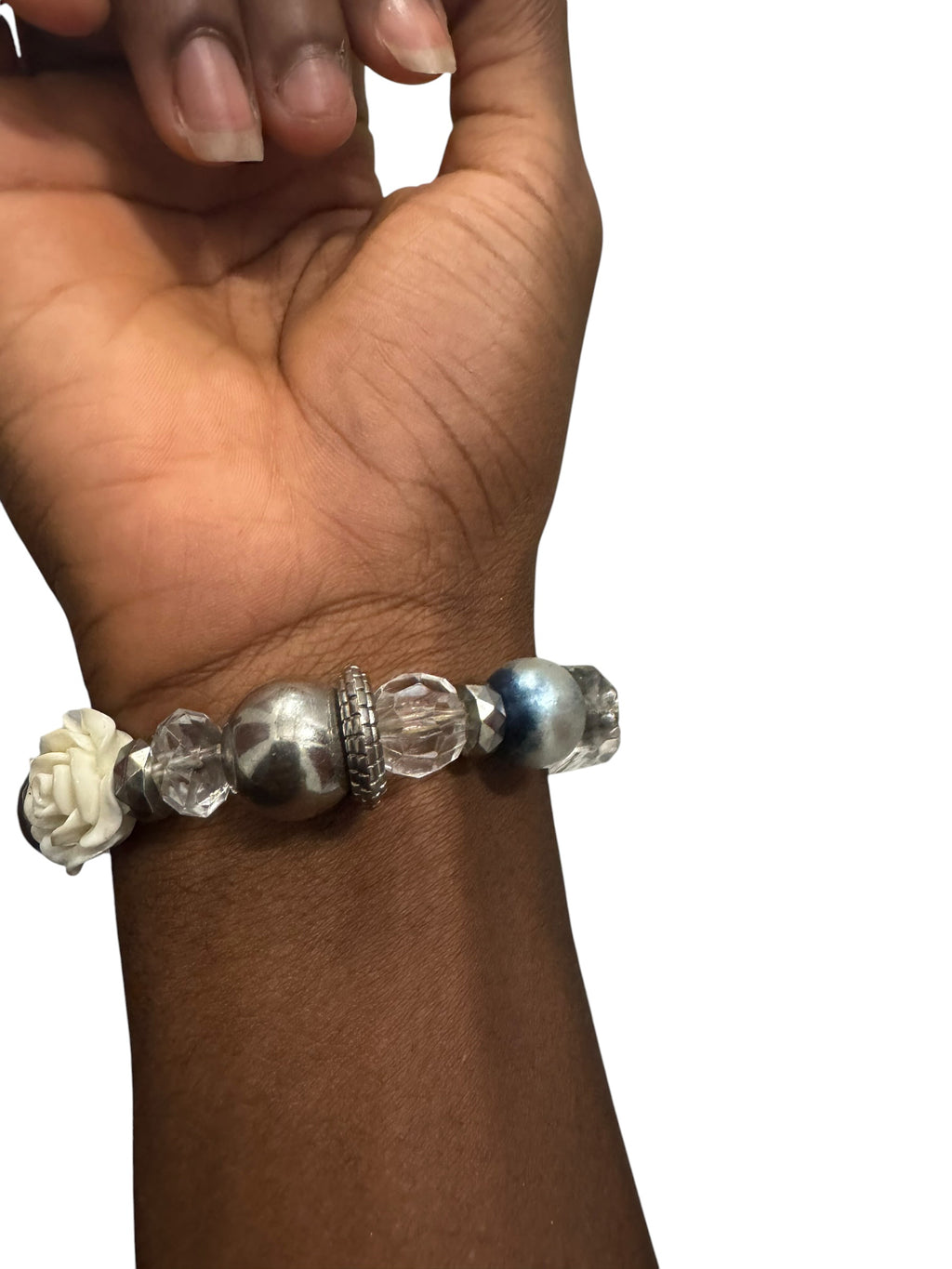 Blue white silver rose bracelet