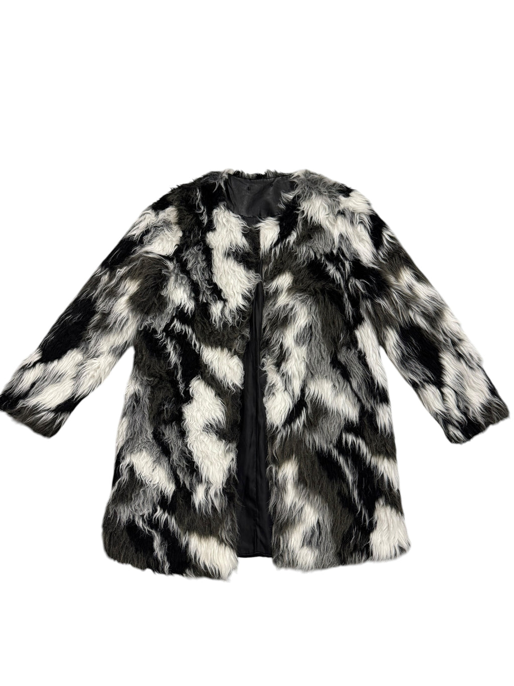 White, black, green fur coat