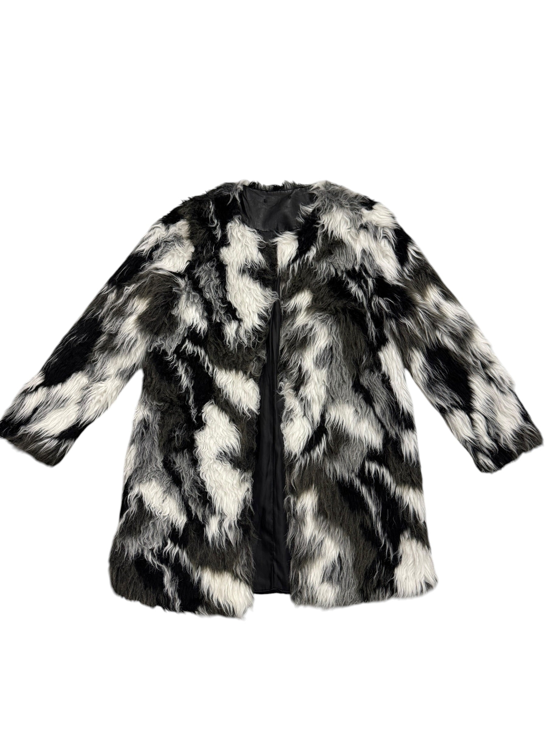 White, black, green fur coat