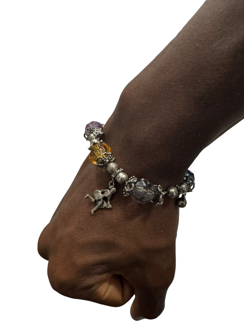 Silver-multicolored gem sports bracelet