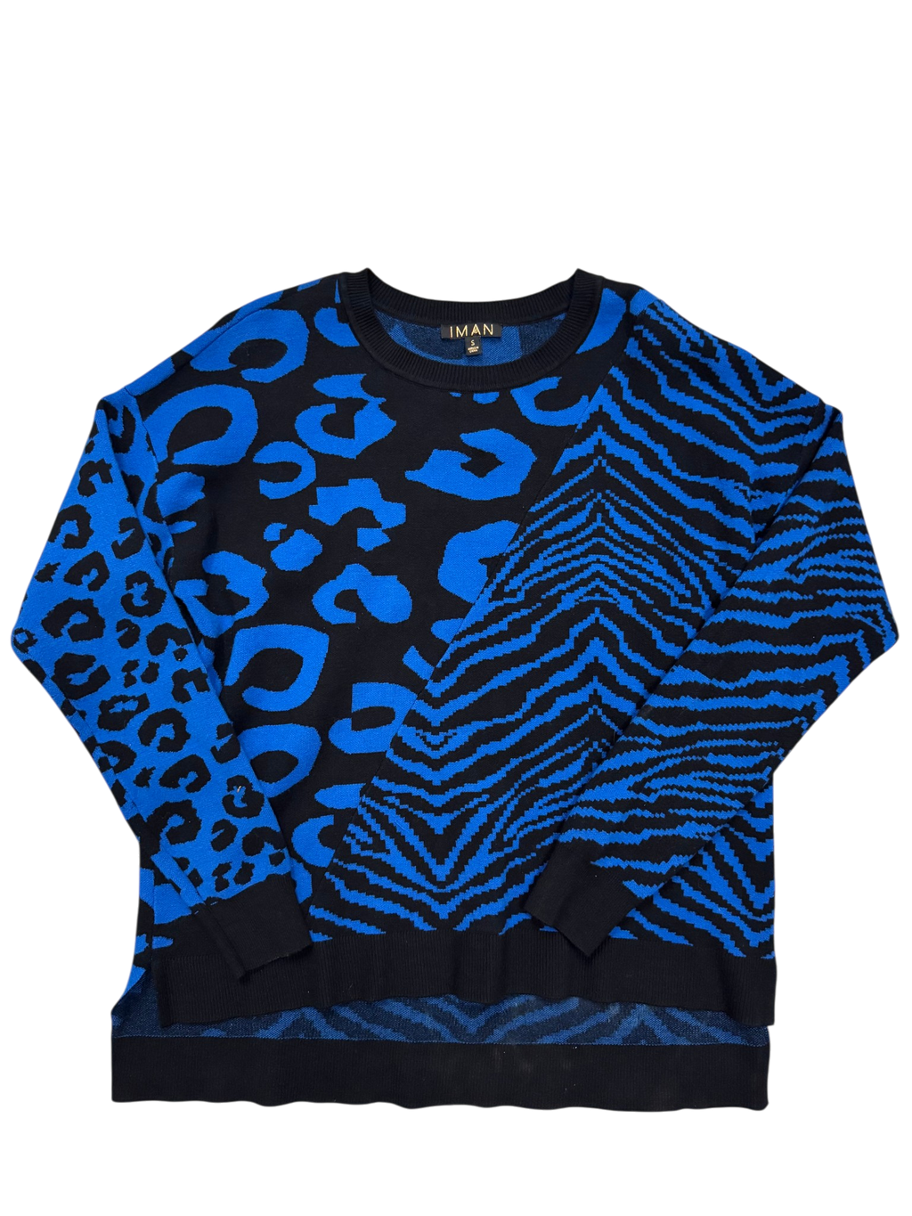 Blue cheetah print and tiger print shirt