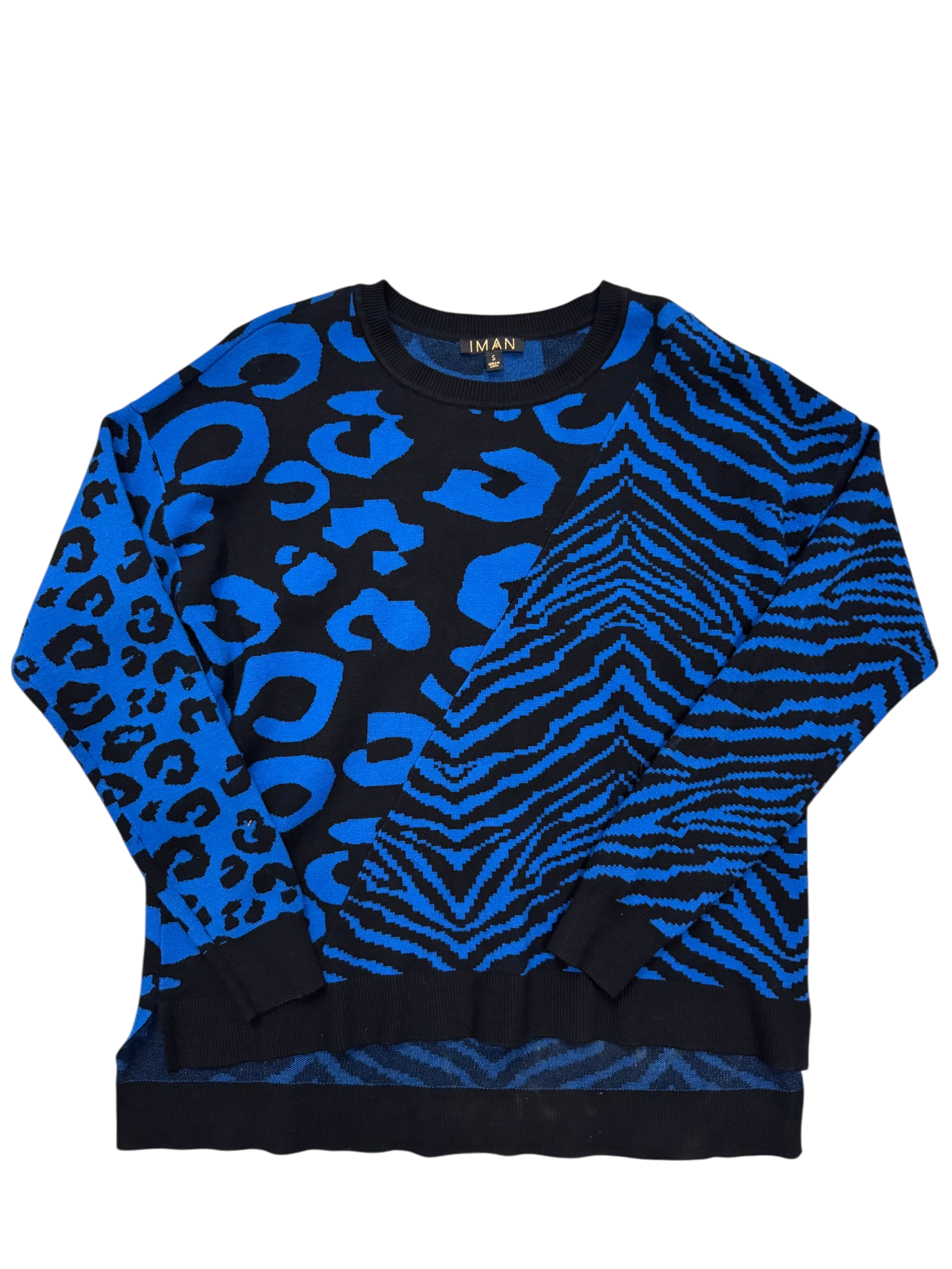 Blue cheetah print and tiger print shirt