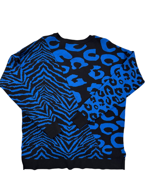 Blue cheetah print and tiger print shirt