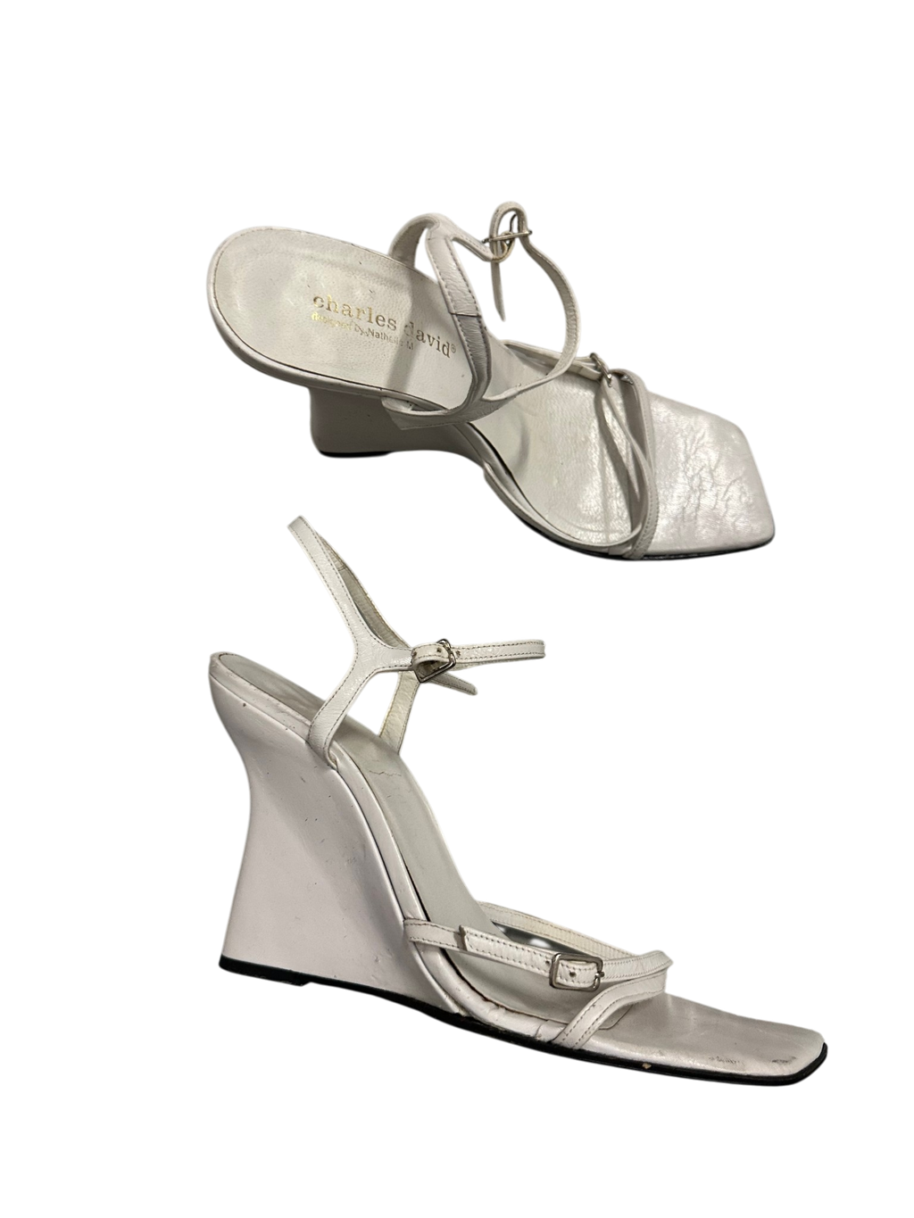 Charles David White Wedge Heels
