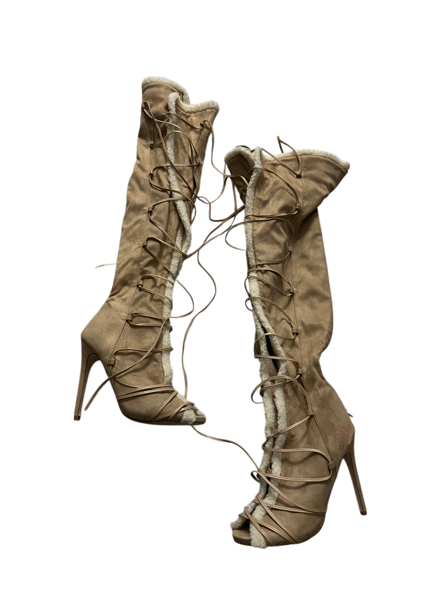 White & Brown Lace Up Boots